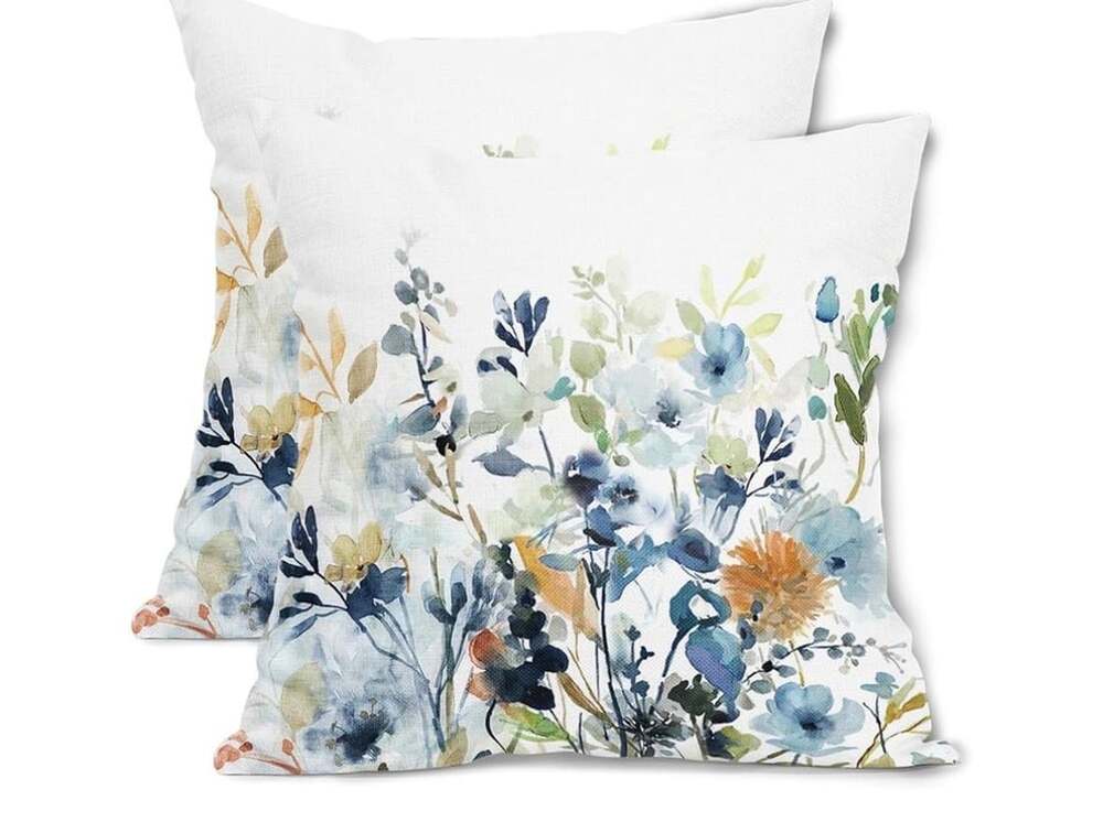 Spring Floral Throw Pillow Covers 18x18 Inch Blue Flower Decorative